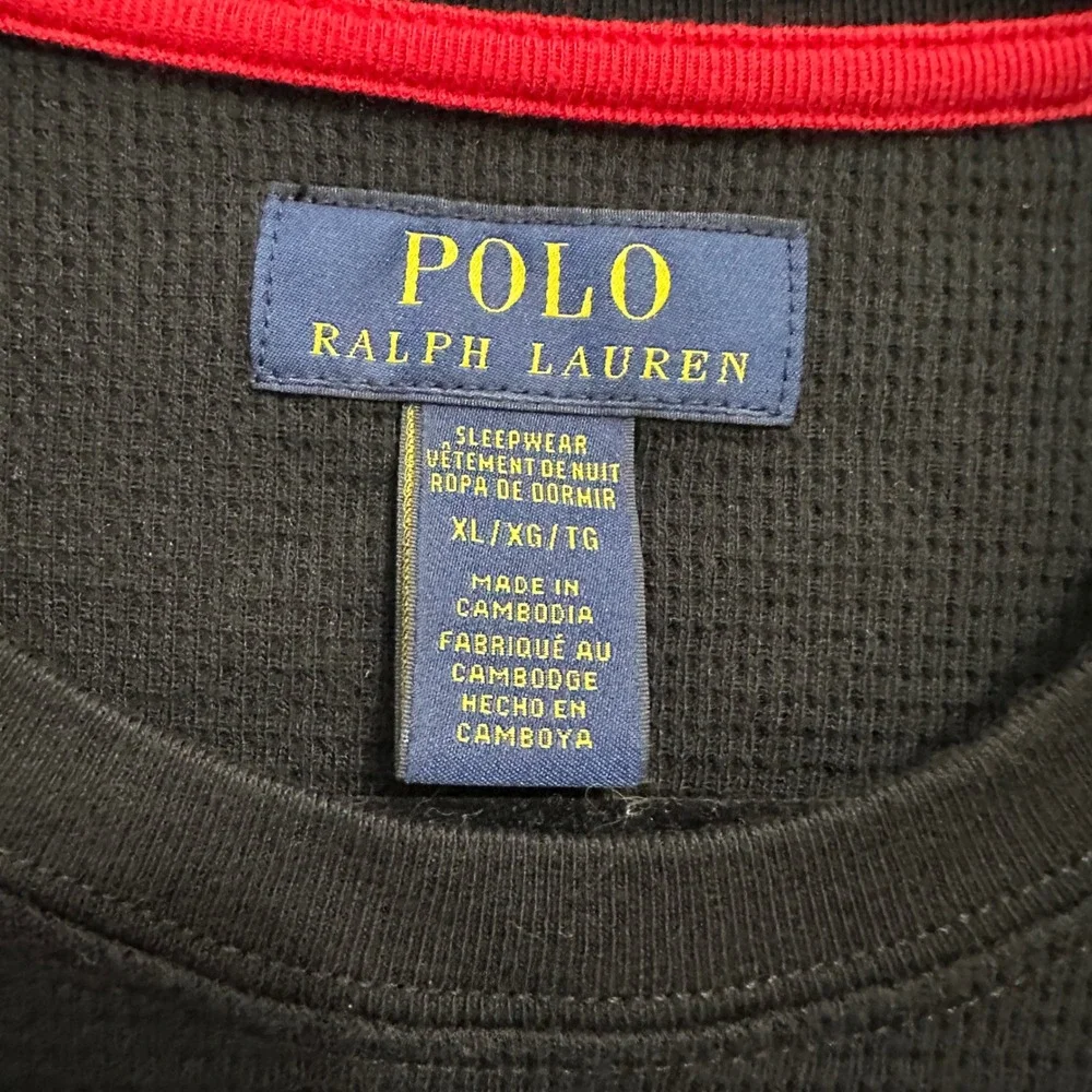 Polo Ralph Lauren Thermal Shirt Black Waffle Knit Long Sleeve Sleepwear Mens XL